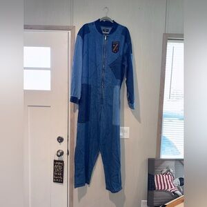Houston White X Target Collab Blue Denim Long Sleeve Patchwork Jumpsuit